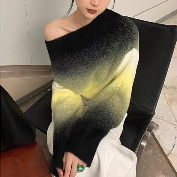 multi-wear gradient one-shoulder sweater